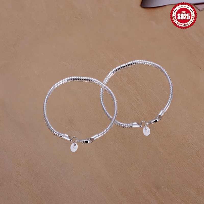 925 Sterling Silver Snake Bone Bracelet Set for Couples